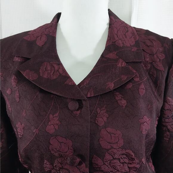 MISS DORBY PETITES! BURGUNDY FLORAL RELUEF 2 PC SKIRT & JACKET SUIT, SET! SZ 14P - Picture 6 of 13